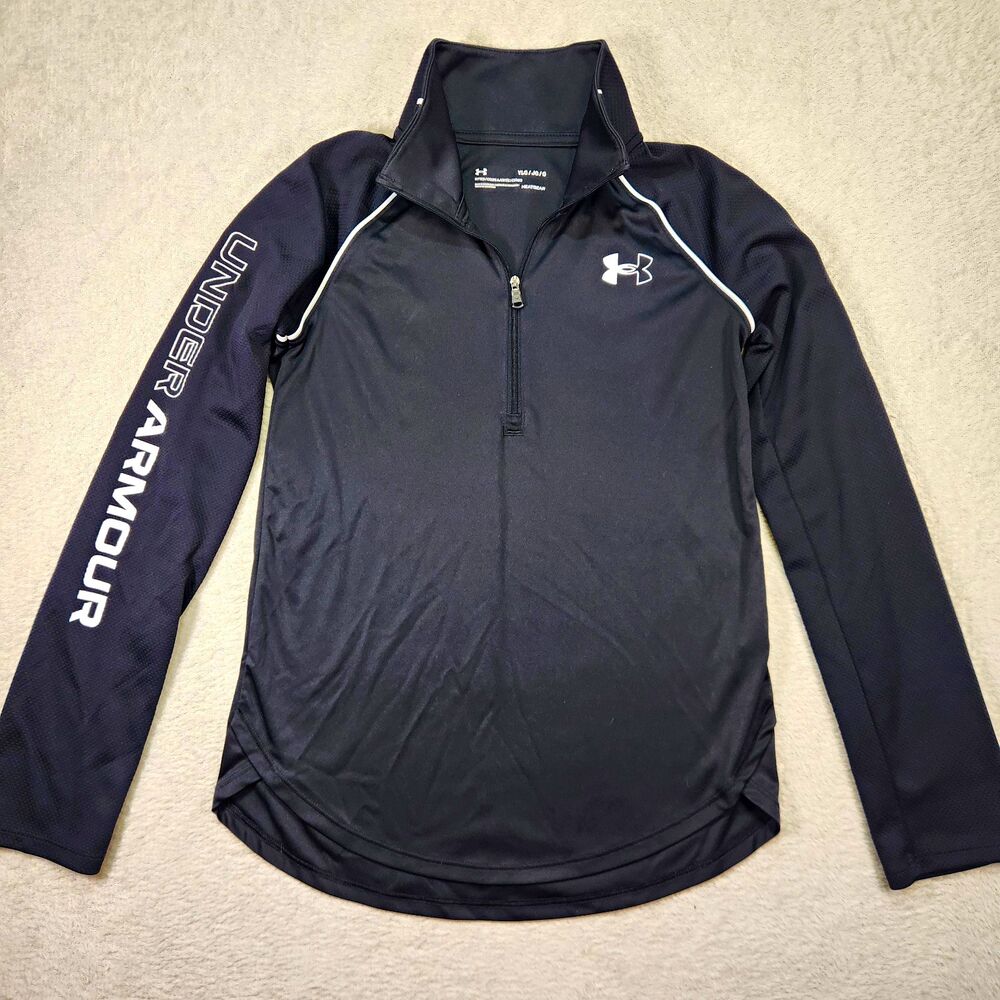 Under Armour HeatGear Youth Large 1/4 Zip Activewear Top Fitted Pullover Black